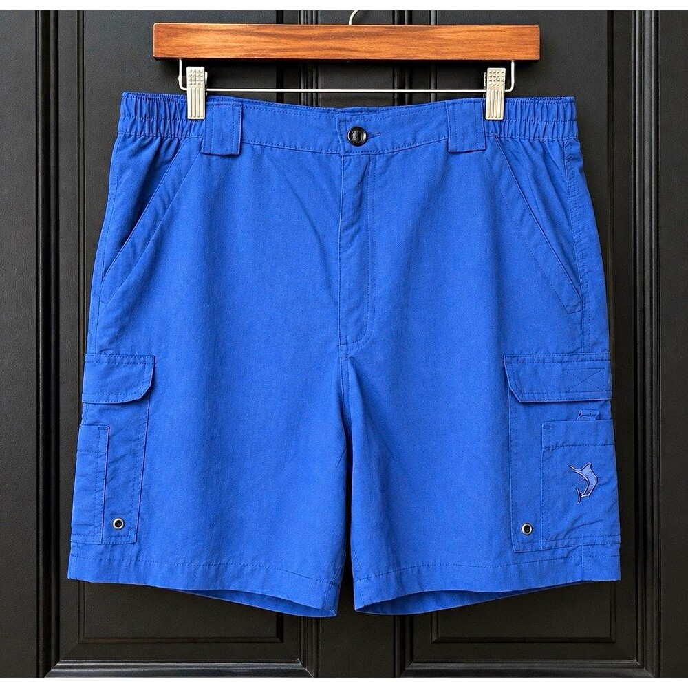 Reel Legends Men’s L Blue Cargo Shorts Nylon/Poly Canvas 7 in Regular Pockets